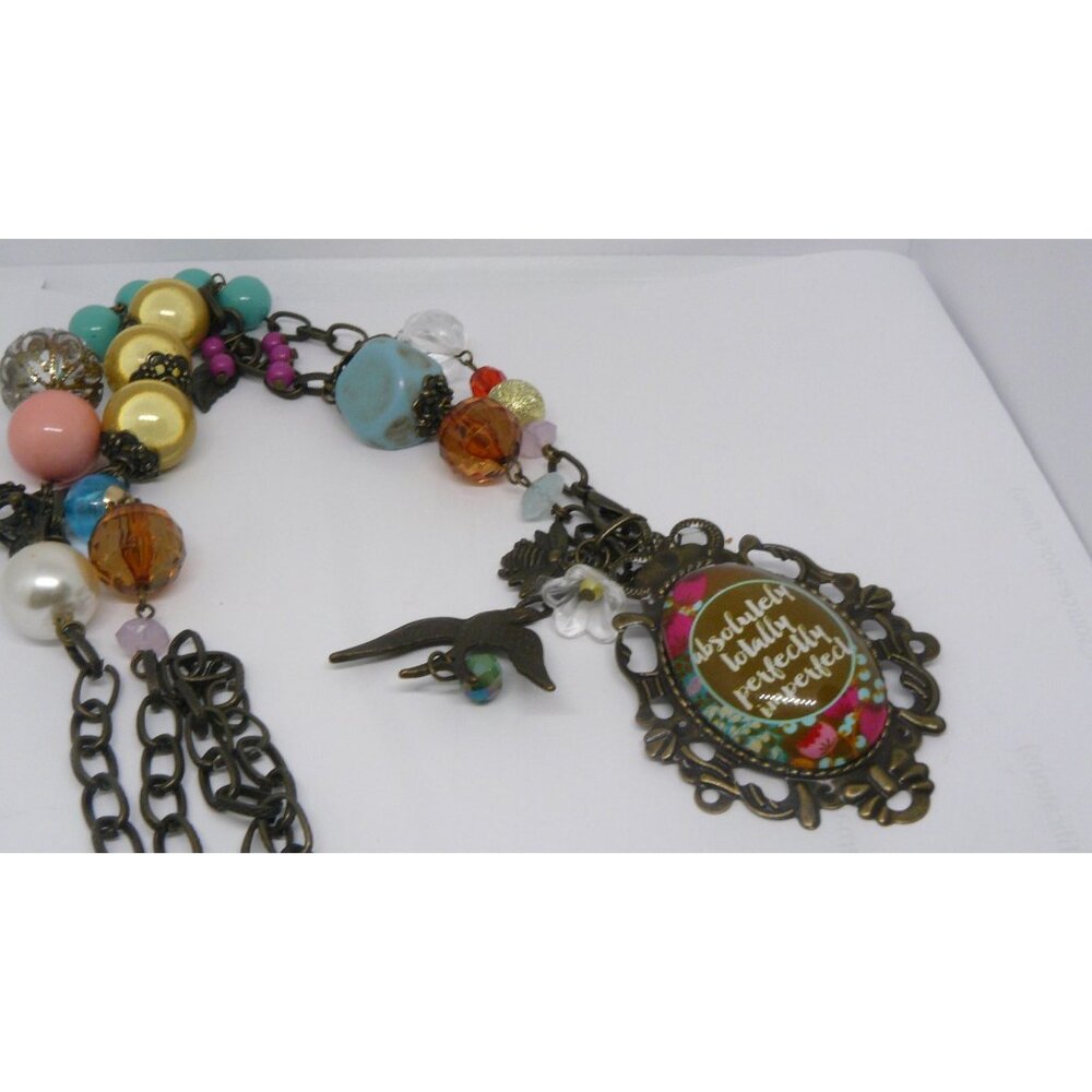 Handcrafted Vintage-Inspired Necklace With Colorful Beads & Bird Charm